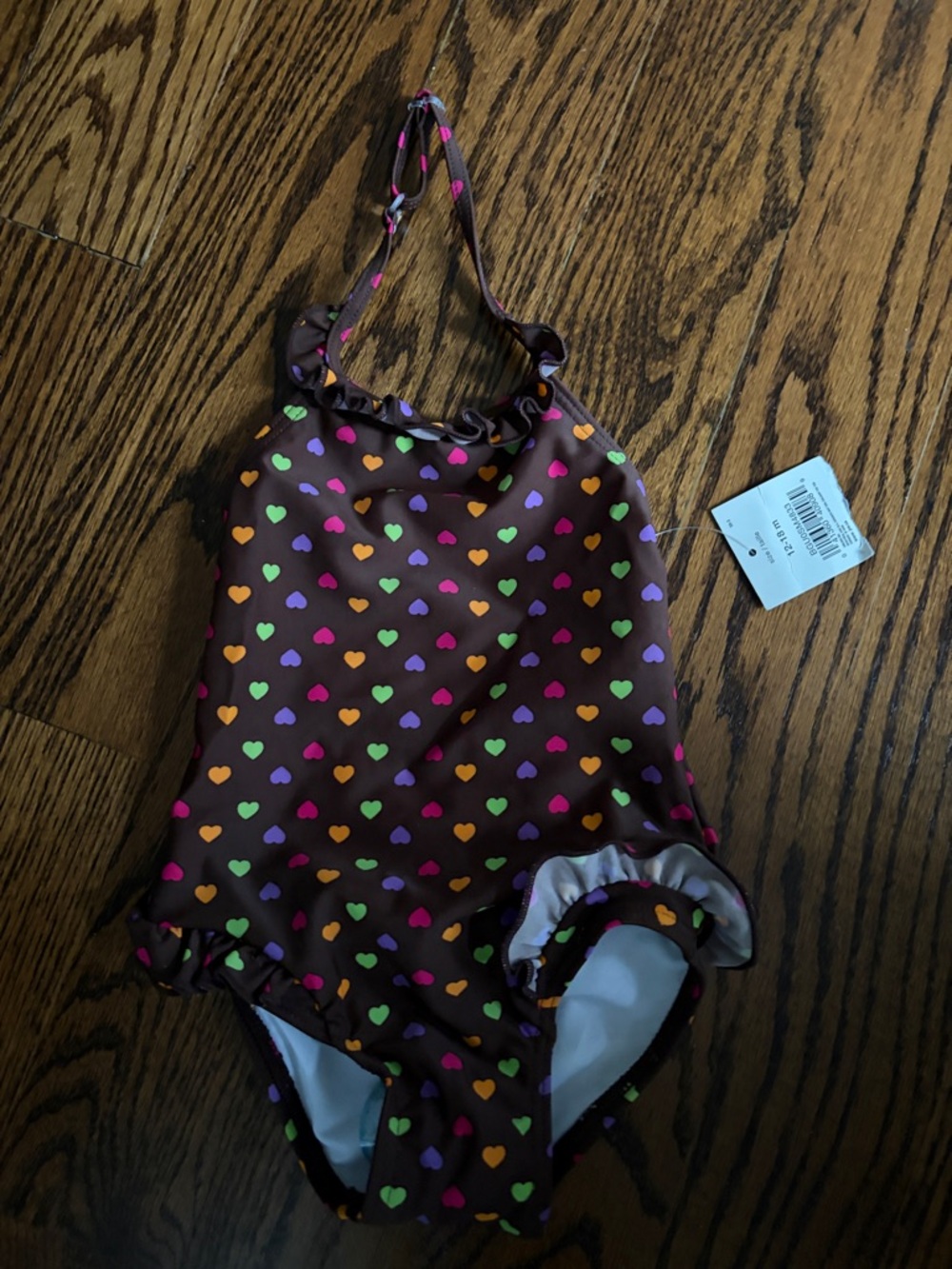 Joe Fresh Brown Heart Print One-Piece Swimsuit 12-18m